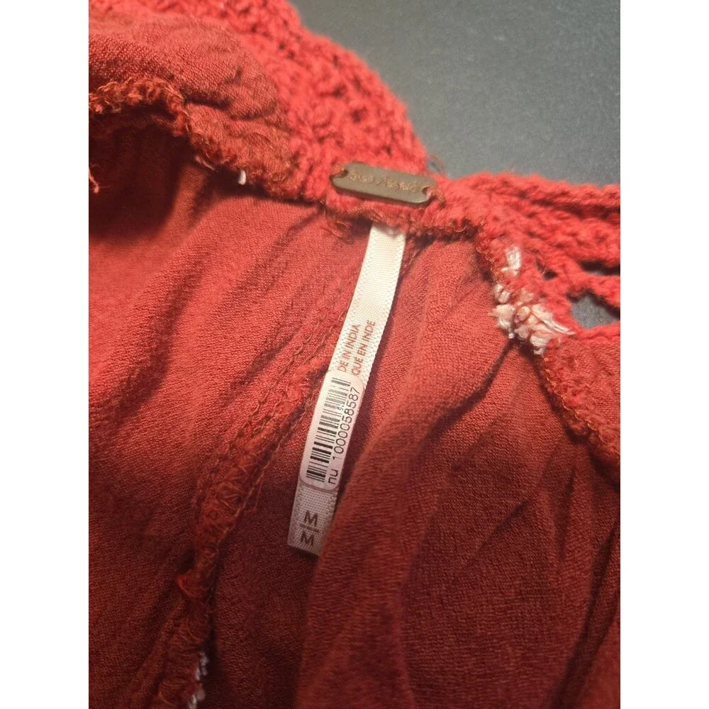 Free People Red Wine  Embroidered Crochet  Bohemian Dress With Slip Size Medium